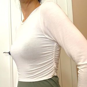 White Ruched Long-Sleeved Shrug / Crop Top